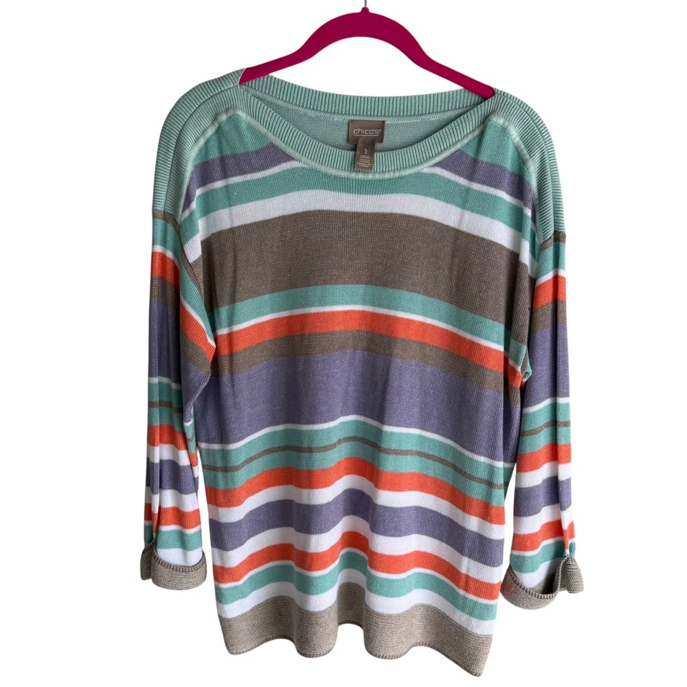 CHICO'S Multicolor Striped Relaxed Fit Ladies Pullover Casual Sweater, M